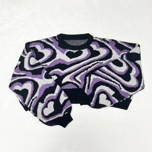 Black/Purple Cropped Heart Sweater